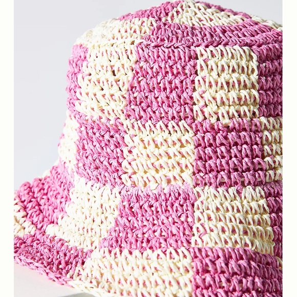 Anthropologie Wyeth Checkered Straw Bucket Hat NEW!! - Picture 4 of 9